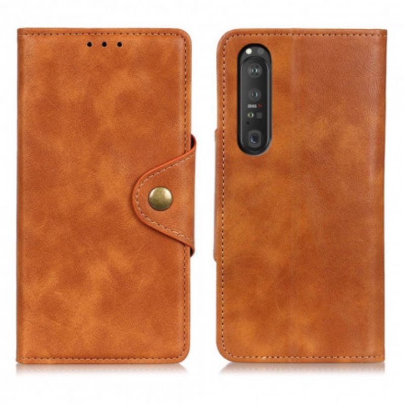 Leren Hoesje Sony Xperia 1 Iii Vintage Knoop Van Kunstleer Bescherming Hoesje