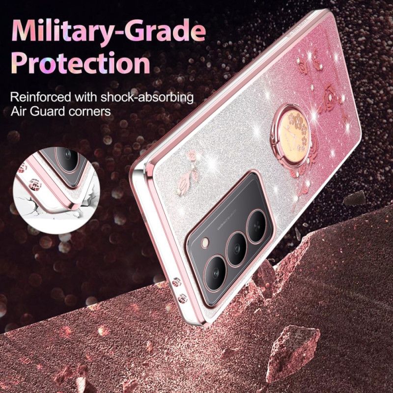 Hoesje Realme 14x 5g Kadem Ringhouder Met Bloemen En Strass-steentjes