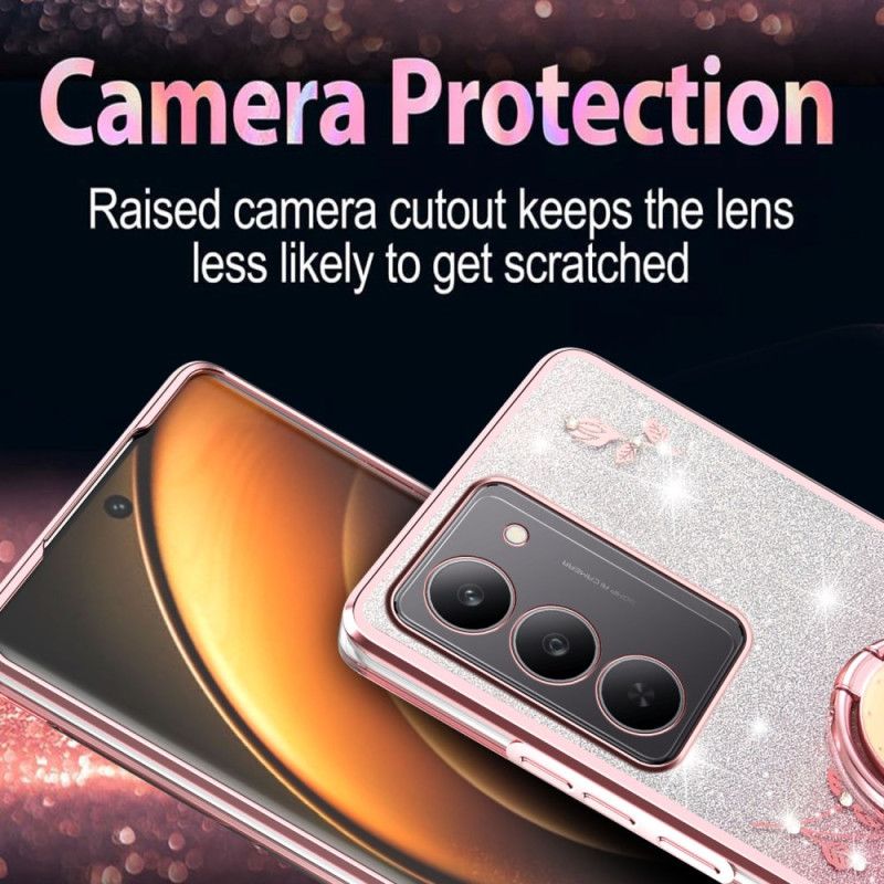 Hoesje Realme 14x 5g Kadem Ringhouder Met Bloemen En Strass-steentjes