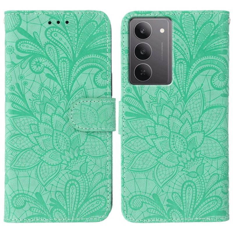 Leren Hoesje Realme 14x 5g Bloemenkantpatroon Bescherming Hoesje
