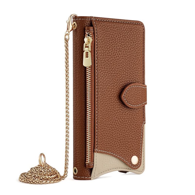 Leren Hoesje Realme 14x 5g Tweekleurige Portemonnee Met Ketting Bescherming Hoesje