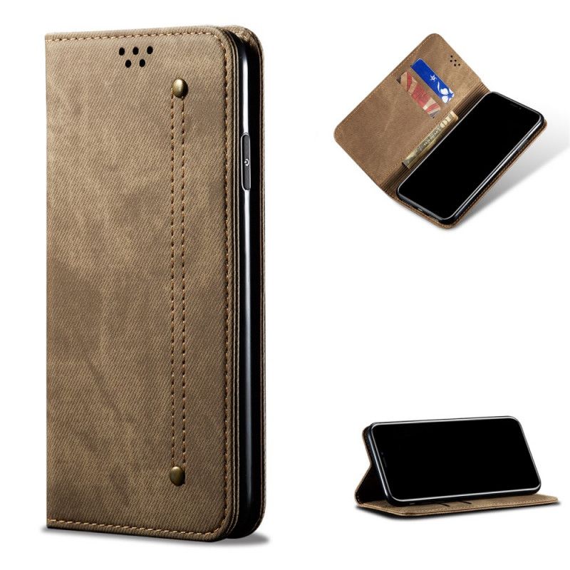 Folio-hoesje voor Xiaomi Redmi Note 9 5G / Note 9T 5G Donkerblauw Zwart Jeansstof