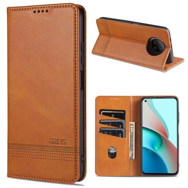 Folio-hoesje Xiaomi Redmi Note 9 5G / Note 9T 5G Rood Zwart Azns Leerstijl