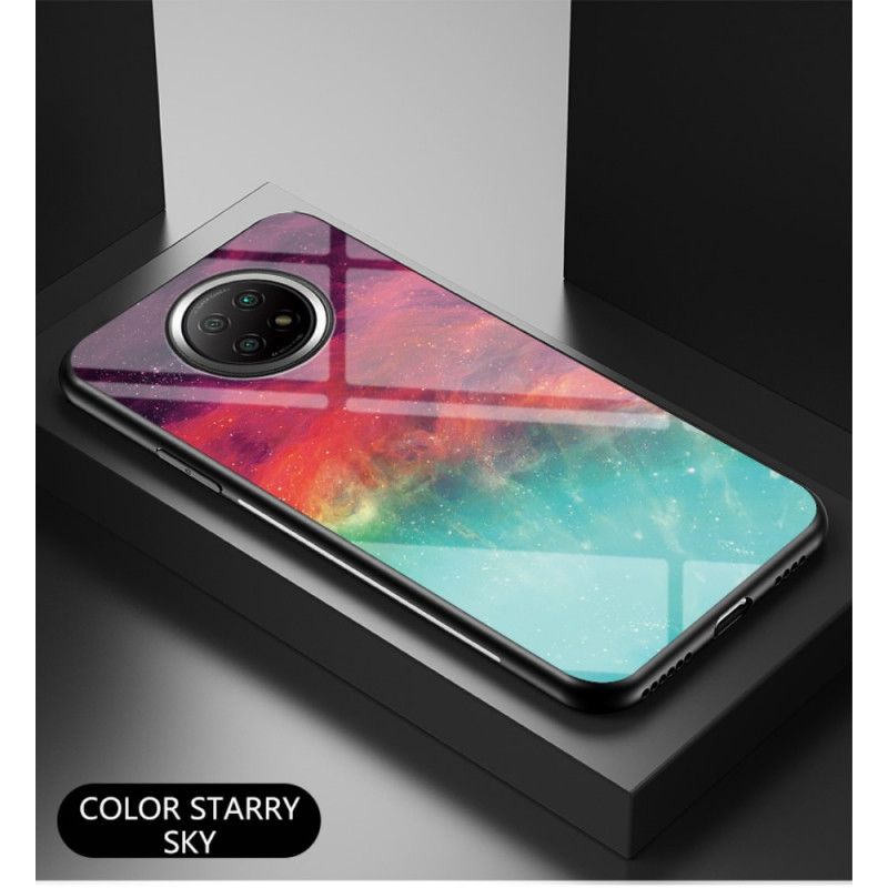 Hoesje voor Xiaomi Redmi Note 9 5G / Note 9T 5G Grijs Zwart Sterrenhemel Gehard Glas