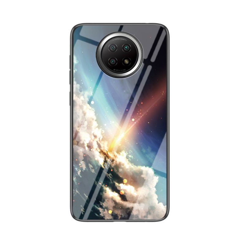 Hoesje voor Xiaomi Redmi Note 9 5G / Note 9T 5G Grijs Zwart Sterrenhemel Gehard Glas