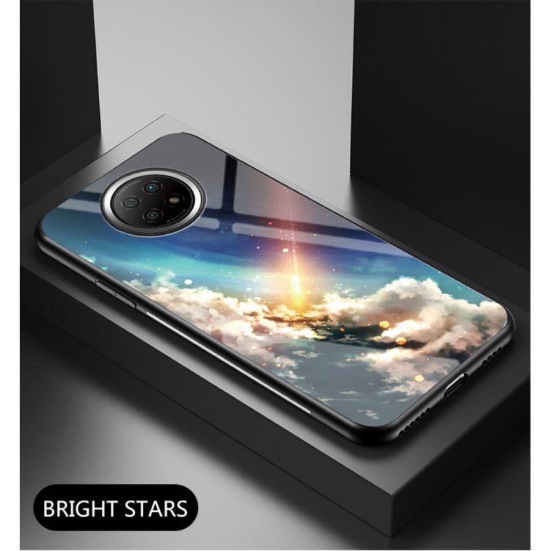 Hoesje voor Xiaomi Redmi Note 9 5G / Note 9T 5G Grijs Zwart Sterrenhemel Gehard Glas