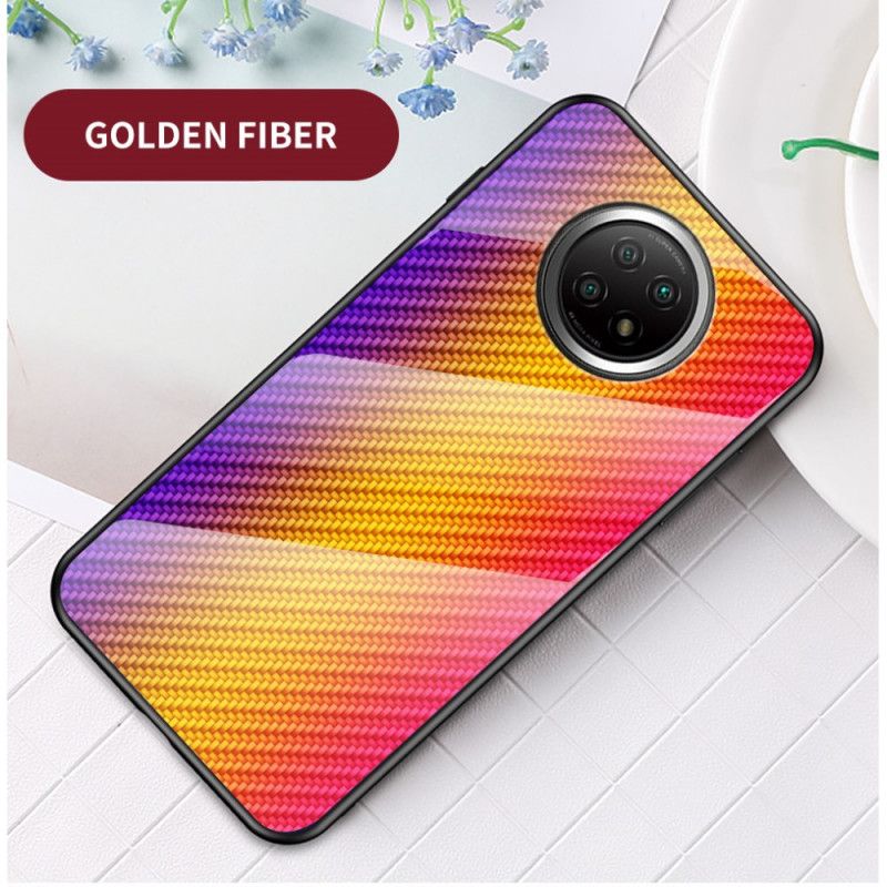 Hoesje voor Xiaomi Redmi Note 9 5G / Note 9T 5G Magenta Zwart Koolstofvezel Gehard Glas