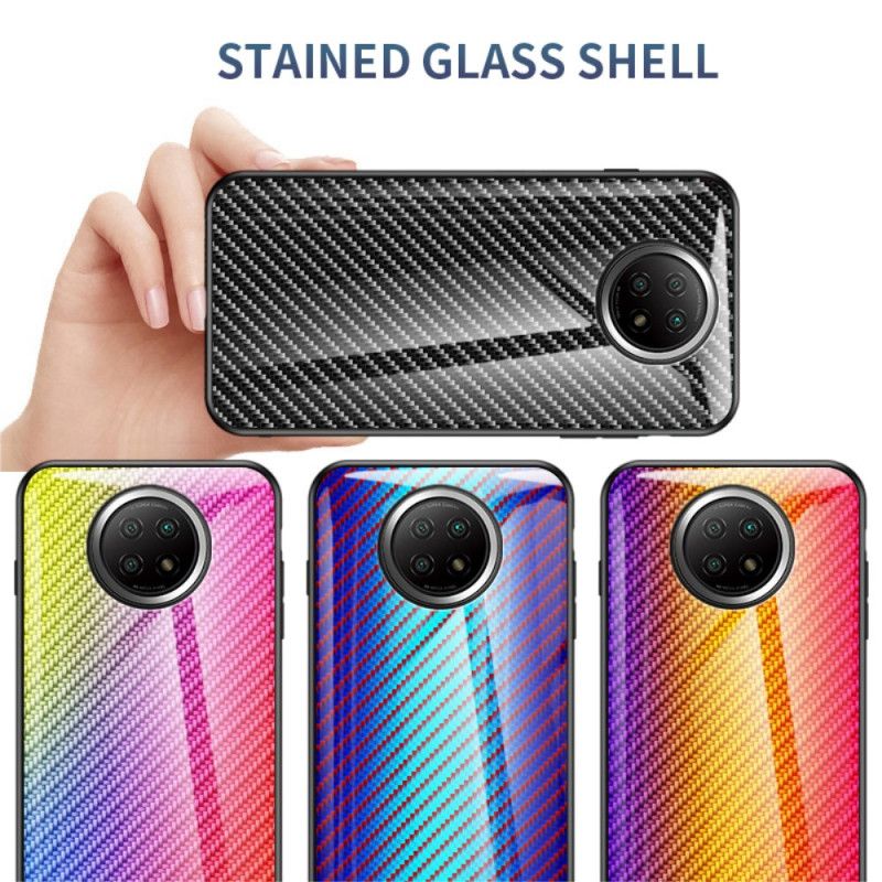 Hoesje voor Xiaomi Redmi Note 9 5G / Note 9T 5G Magenta Zwart Koolstofvezel Gehard Glas