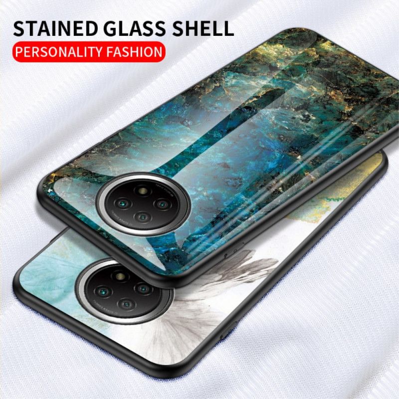 Hoesje voor Xiaomi Redmi Note 9 5G / Note 9T 5G Wit Zwart Premium Kleuren Gehard Glas
