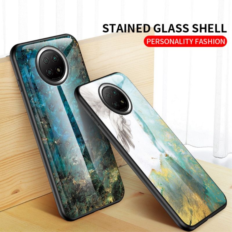 Hoesje voor Xiaomi Redmi Note 9 5G / Note 9T 5G Wit Zwart Premium Kleuren Gehard Glas