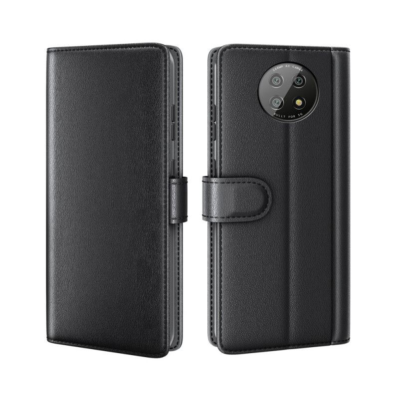 Leren Hoesje voor Xiaomi Redmi Note 9 5G / Note 9T 5G Bruin Zwart Echt Splitleer