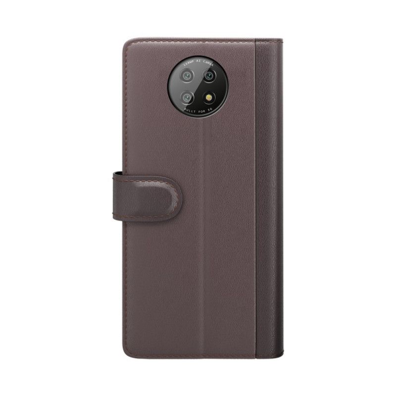 Leren Hoesje voor Xiaomi Redmi Note 9 5G / Note 9T 5G Bruin Zwart Echt Splitleer