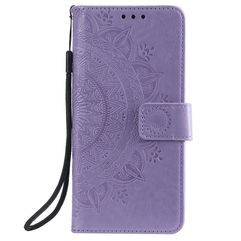 Leren Hoesje voor Xiaomi Redmi Note 9 5G / Note 9T 5G Magenta Grijs Zon Mandala