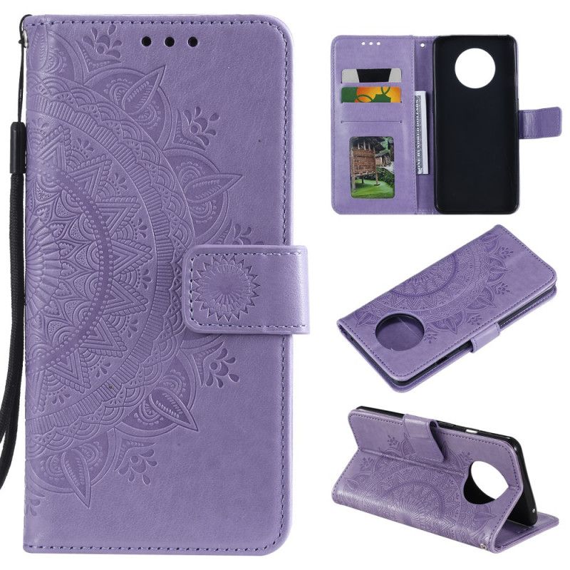 Leren Hoesje voor Xiaomi Redmi Note 9 5G / Note 9T 5G Magenta Grijs Zon Mandala