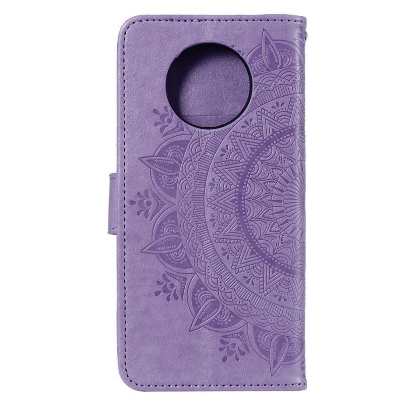 Leren Hoesje voor Xiaomi Redmi Note 9 5G / Note 9T 5G Magenta Grijs Zon Mandala