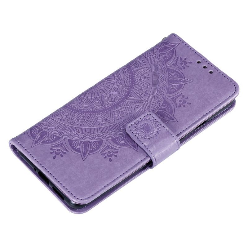 Leren Hoesje voor Xiaomi Redmi Note 9 5G / Note 9T 5G Magenta Grijs Zon Mandala