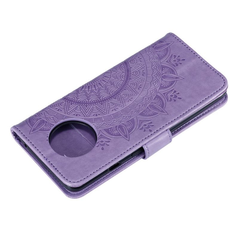 Leren Hoesje voor Xiaomi Redmi Note 9 5G / Note 9T 5G Magenta Grijs Zon Mandala