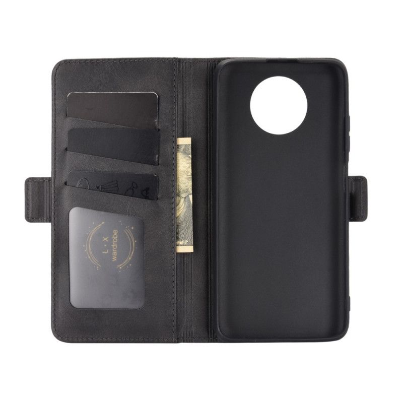 Leren Hoesje voor Xiaomi Redmi Note 9 5G / Note 9T 5G Rood Zwart Dubbele Klep