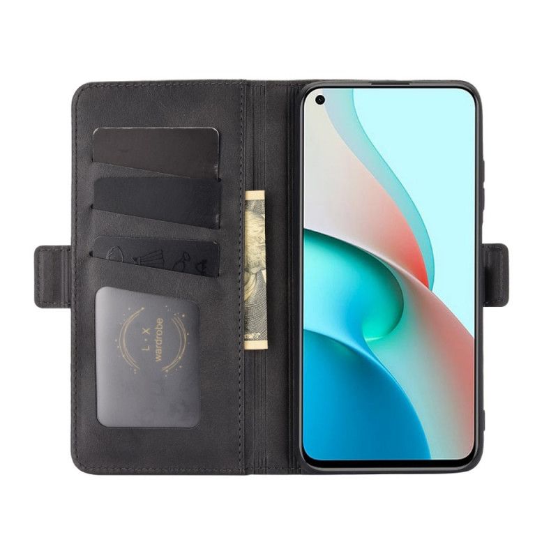 Leren Hoesje voor Xiaomi Redmi Note 9 5G / Note 9T 5G Rood Zwart Dubbele Klep