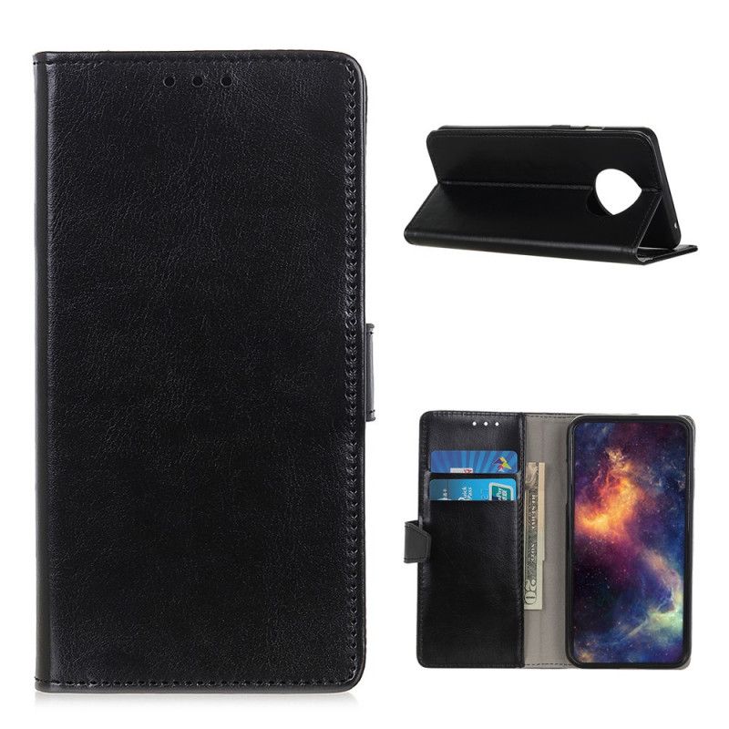 Leren Hoesje voor Xiaomi Redmi Note 9 5G / Note 9T 5G Wit Zwart Eenvoudig Glanzend Leereffect