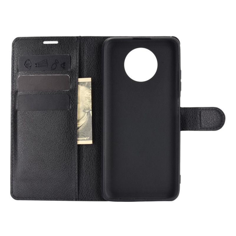 Leren Hoesje Xiaomi Redmi Note 9 5G / Note 9T 5G Wit Zwart Klassiek Kunstleer