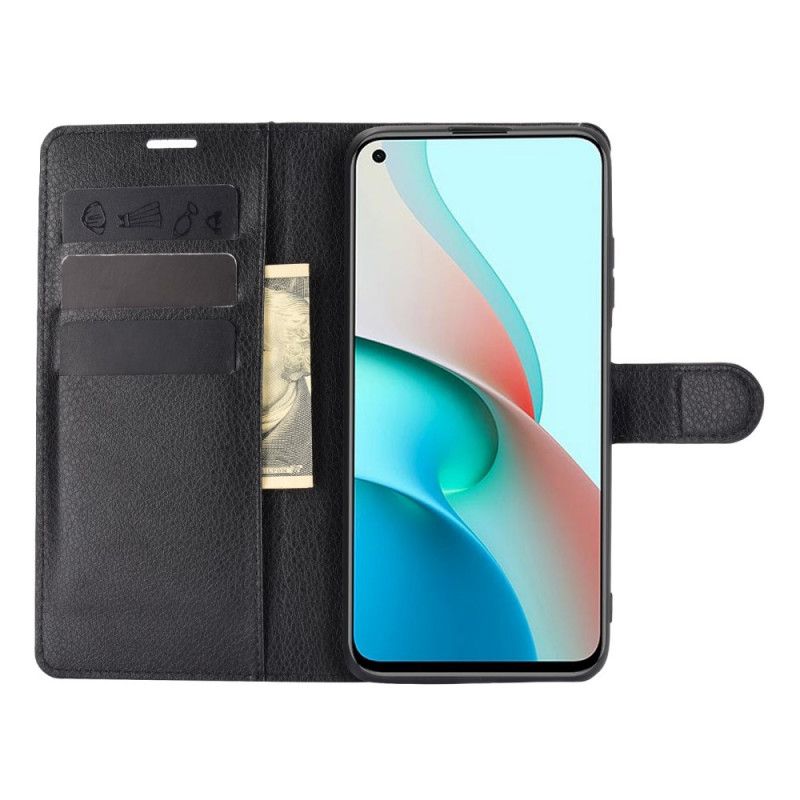 Leren Hoesje Xiaomi Redmi Note 9 5G / Note 9T 5G Wit Zwart Klassiek Kunstleer