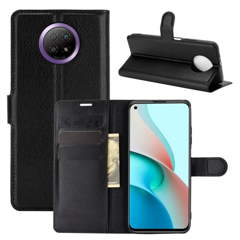 Leren Hoesje Xiaomi Redmi Note 9 5G / Note 9T 5G Wit Zwart Klassiek Kunstleer