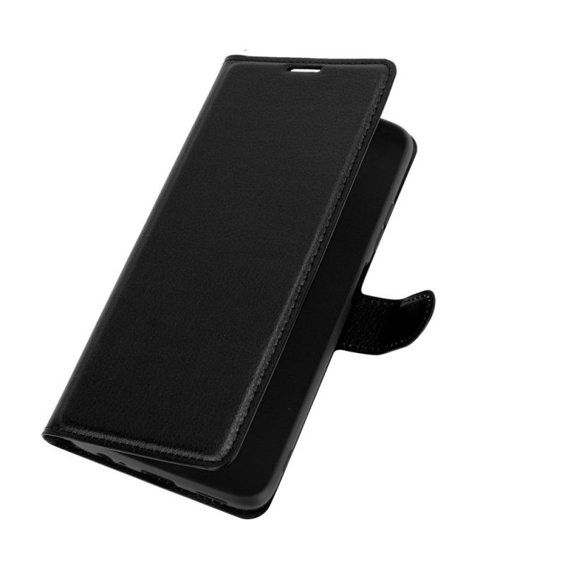 Leren Hoesje Xiaomi Redmi Note 9 5G / Note 9T 5G Wit Zwart Klassiek Kunstleer