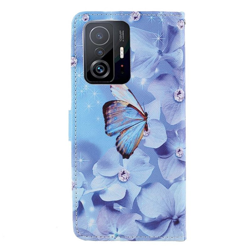 Flip Case Leren Xiaomi Mi 11t / 11t Pro Vlinders Met Diamanten Bandjes