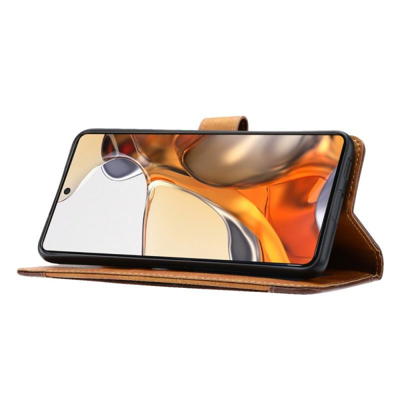 Folio-hoesje Xiaomi Mi 11t / 11t Pro Telefoonhoesje Kaarthouder En Riem Met Leereffect Aan De Voorkant