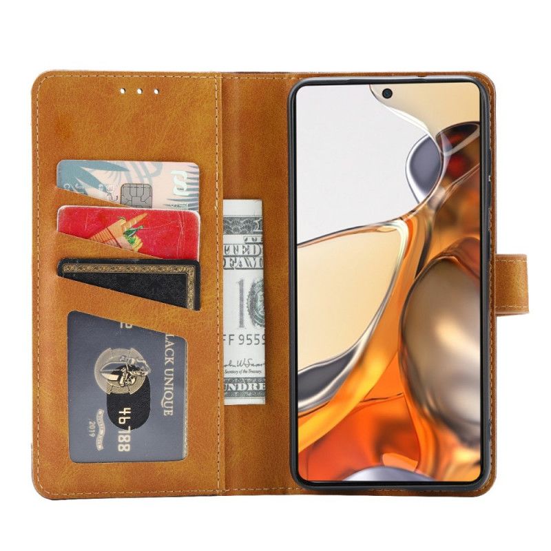 Folio-hoesje Xiaomi Mi 11t / 11t Pro Telefoonhoesje Kaarthouder En Riem Met Leereffect Aan De Voorkant