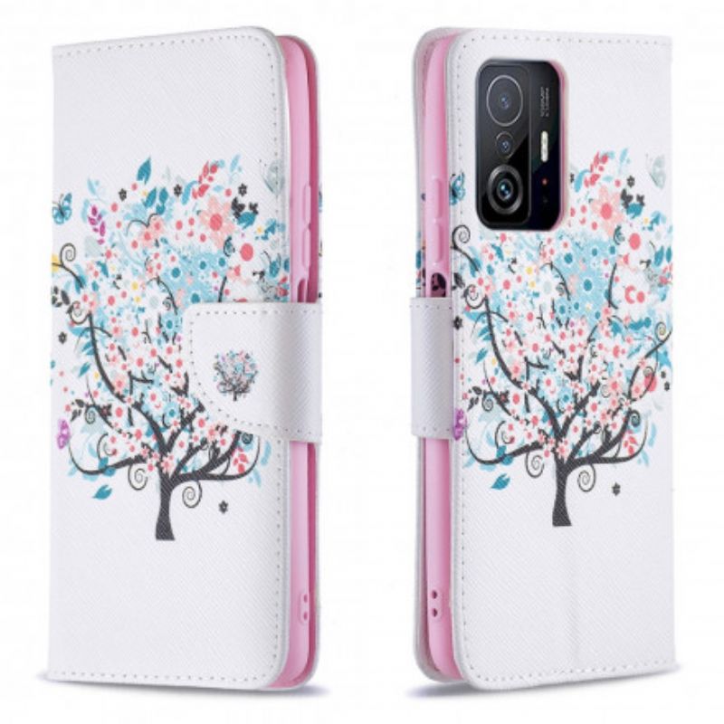 Leren Hoesje Voor Xiaomi Mi 11t / 11t Pro Gebloemde Boom