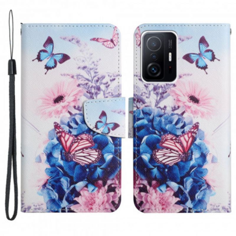 Leren Hoesje Xiaomi Mi 11t / 11t Pro Boeket Bloemen En Vlinders