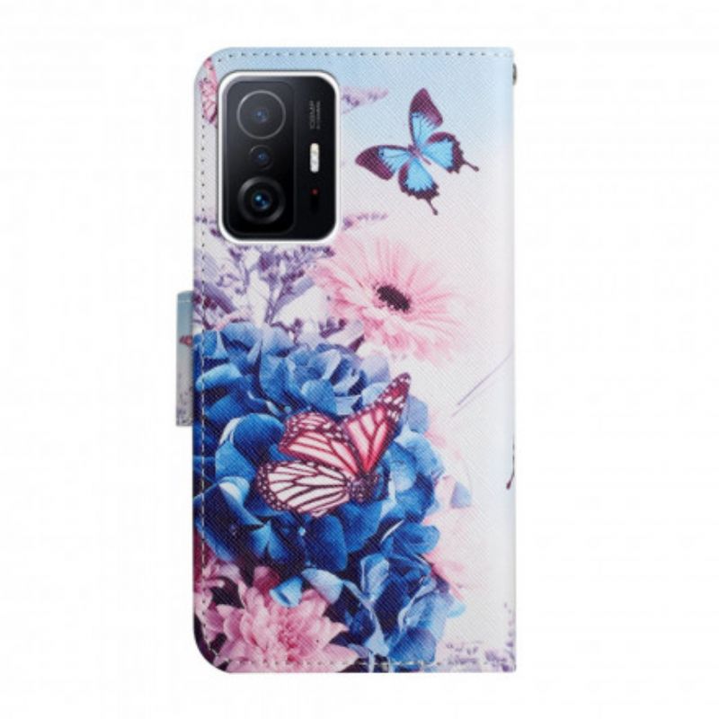 Leren Hoesje Xiaomi Mi 11t / 11t Pro Boeket Bloemen En Vlinders