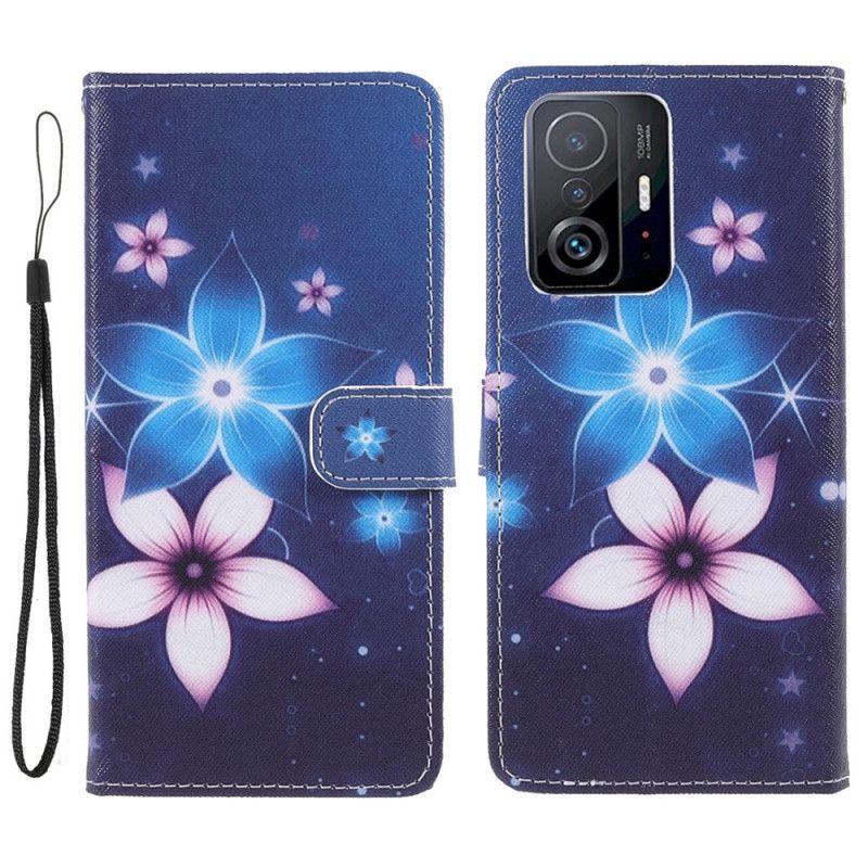 Leren Hoesje Xiaomi Mi 11t / 11t Pro Maanbloemen Met Riem Bescherming Hoesje