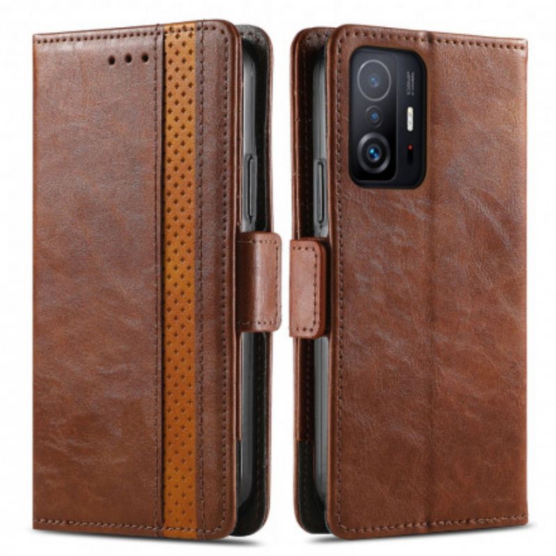 Leren Hoesje Xiaomi Mi 11t / 11t Pro Tweekleurige Dubbele Sluiting Bescherming Hoesje