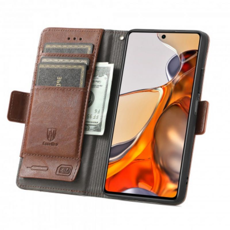 Leren Hoesje Xiaomi Mi 11t / 11t Pro Tweekleurige Dubbele Sluiting Bescherming Hoesje