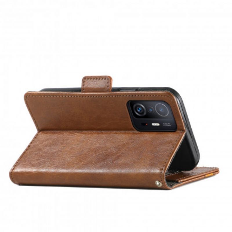 Leren Hoesje Xiaomi Mi 11t / 11t Pro Tweekleurige Dubbele Sluiting Bescherming Hoesje