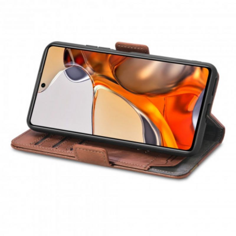Leren Hoesje Xiaomi Mi 11t / 11t Pro Tweekleurige Dubbele Sluiting Bescherming Hoesje