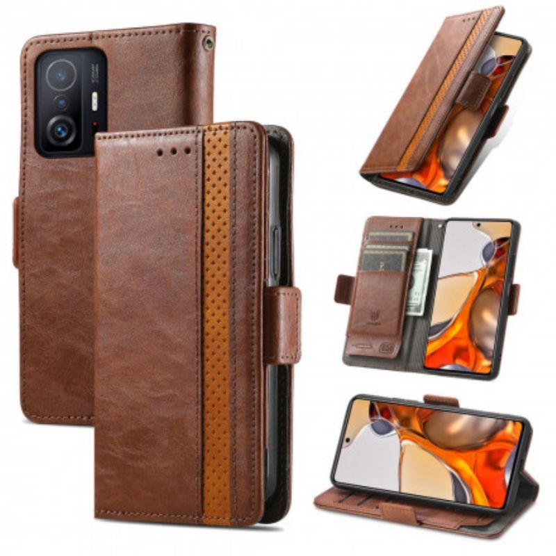 Leren Hoesje Xiaomi Mi 11t / 11t Pro Tweekleurige Dubbele Sluiting Bescherming Hoesje