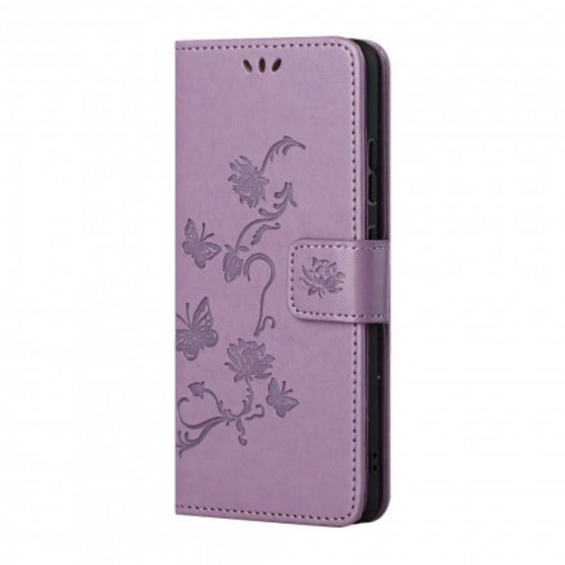 Leren Hoesje Xiaomi Mi 11t / 11t Pro Vlinders En Bloemen Strappy Bescherming Hoesje