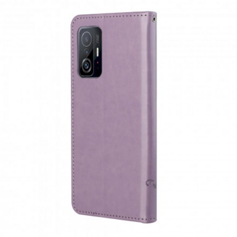 Leren Hoesje Xiaomi Mi 11t / 11t Pro Vlinders En Bloemen Strappy Bescherming Hoesje