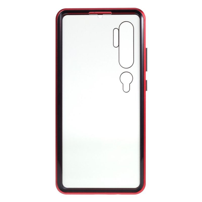 Hoesje Xiaomi Mi Note 10 / 10 Pro Donkerblauw Rood Metalen Randen En Gehard Glas
