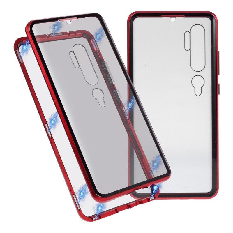 Hoesje Xiaomi Mi Note 10 / 10 Pro Donkerblauw Rood Metalen Randen En Gehard Glas