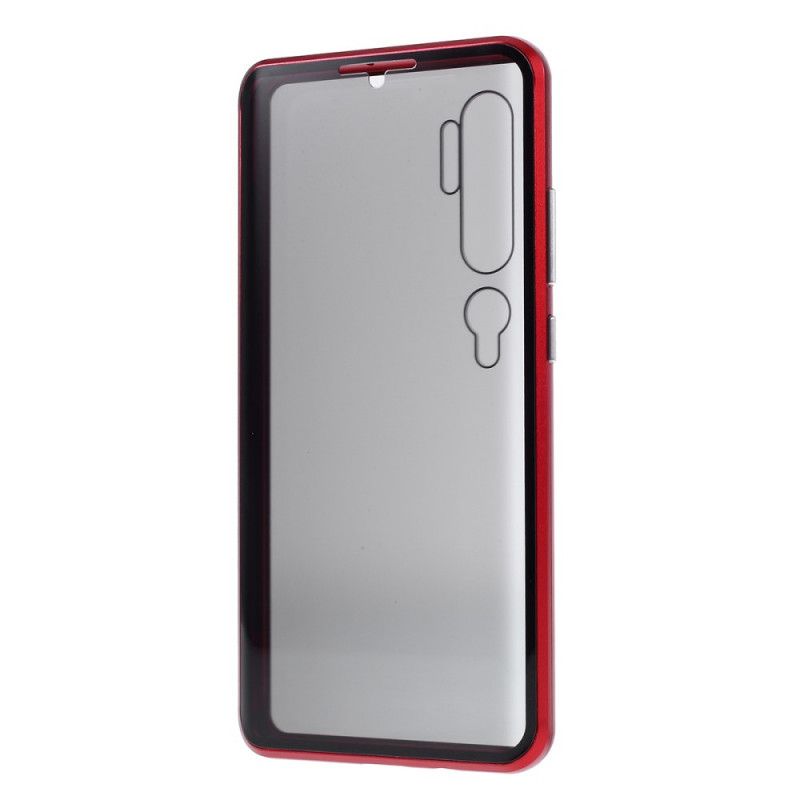 Hoesje Xiaomi Mi Note 10 / 10 Pro Donkerblauw Rood Metalen Randen En Gehard Glas