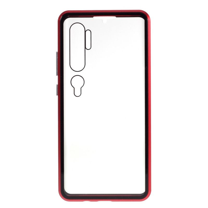 Hoesje Xiaomi Mi Note 10 / 10 Pro Donkerblauw Rood Metalen Randen En Gehard Glas