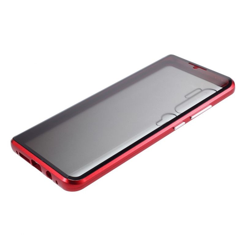 Hoesje Xiaomi Mi Note 10 / 10 Pro Donkerblauw Rood Metalen Randen En Gehard Glas