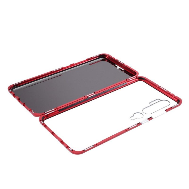 Hoesje Xiaomi Mi Note 10 / 10 Pro Donkerblauw Rood Metalen Randen En Gehard Glas