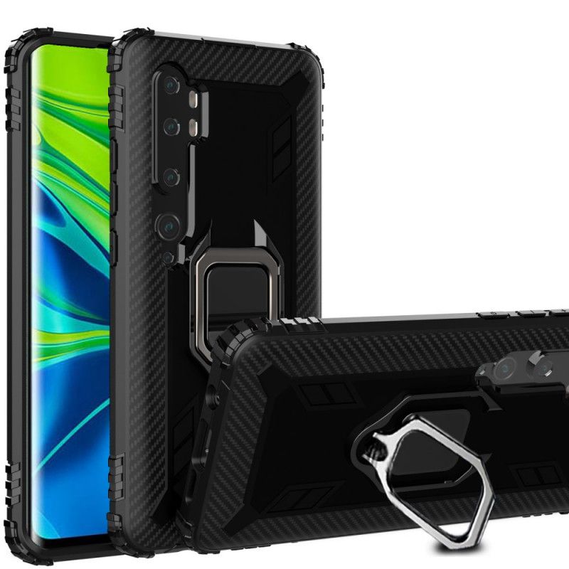 Hoesje Xiaomi Mi Note 10 / 10 Pro Rood Zwart Ring En Koolstofvezel