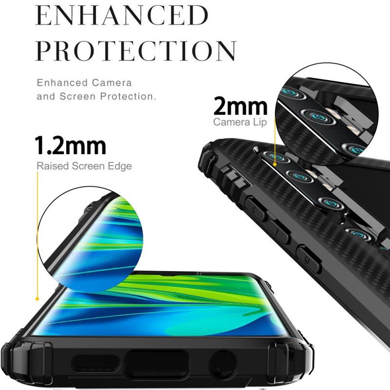Hoesje Xiaomi Mi Note 10 / 10 Pro Rood Zwart Ring En Koolstofvezel